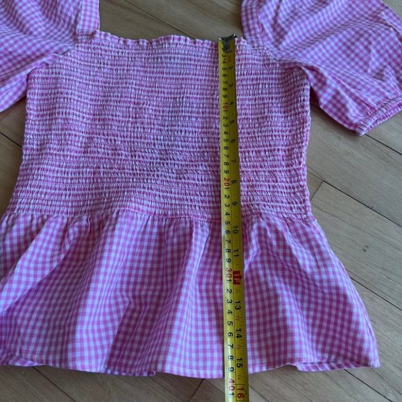 NWT French Connection gingham Artina SS Smocked Top - Picture 8 of 8